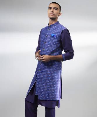 Indigo patola layered sleeveless sherwani jacket 4