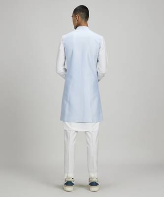 Powder blue jacquard layered sleeveless sherwani jacket 3
