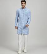 Azure pixel printed layered kurta set