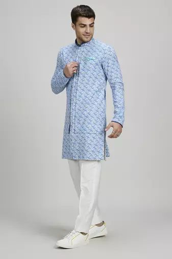 Azure pixel printed layered kurta set