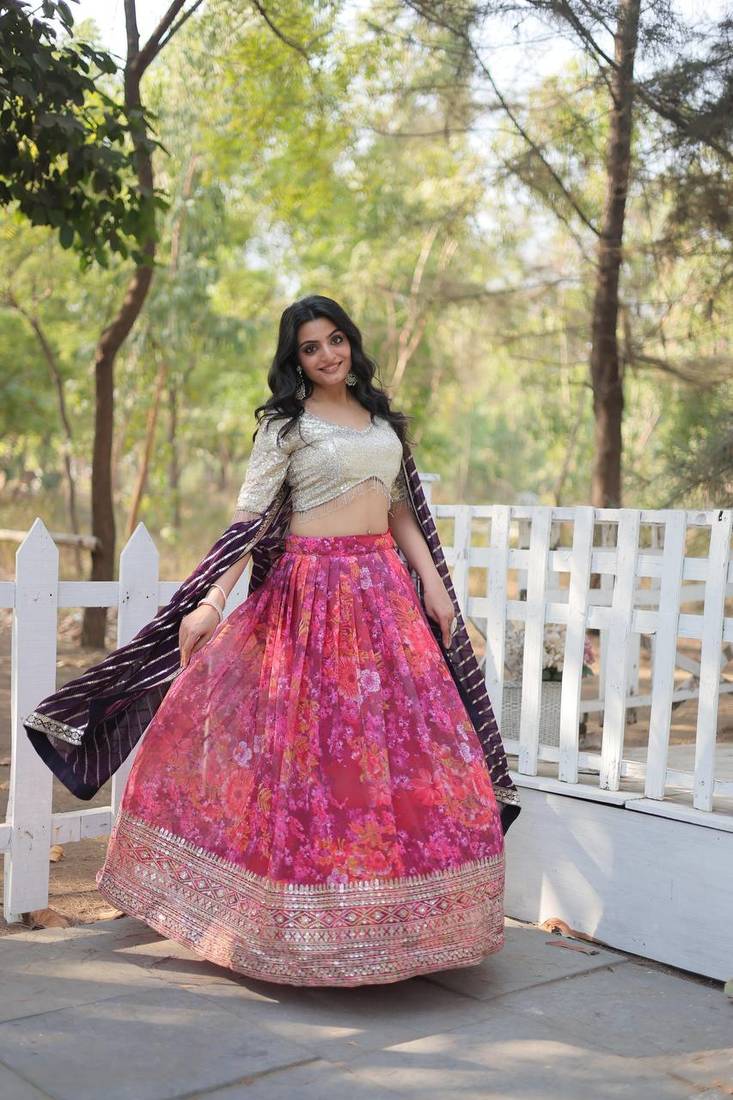 Pink And Silver Color Faux Blooming Lehenga Choli 