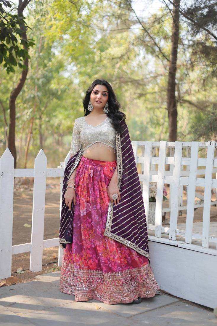 Pink And Silver Color Faux Blooming Lehenga Choli 