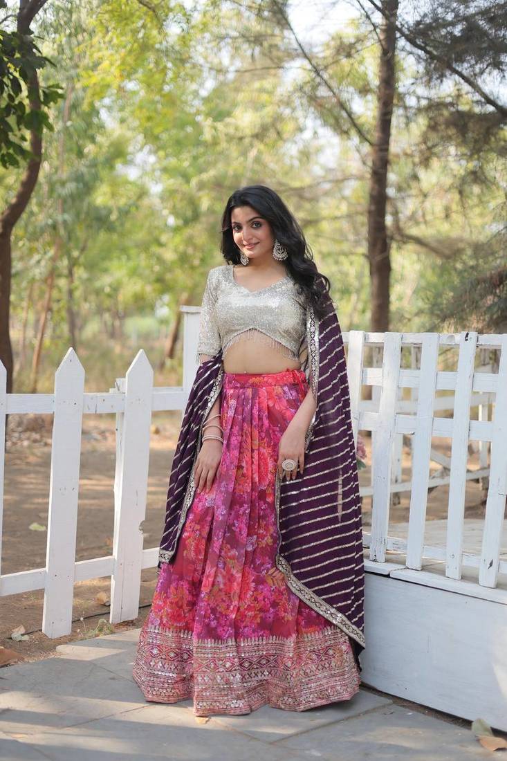 Pink And Silver Color Faux Blooming Lehenga Choli 