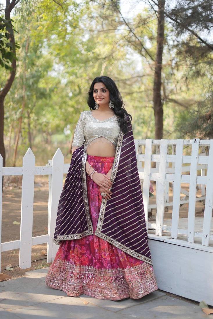 Pink And Silver Color Faux Blooming Lehenga Choli 