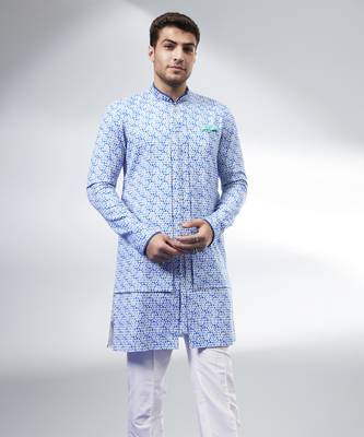 Azure pixel printed layered kurta set 3