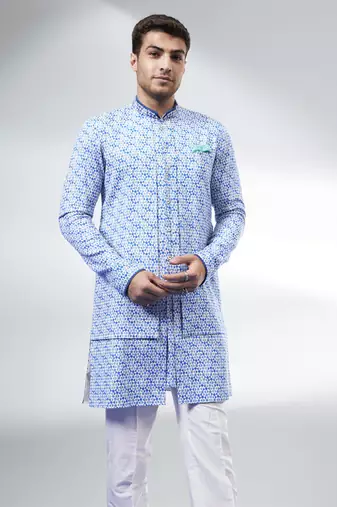 Azure pixel printed layered kurta set