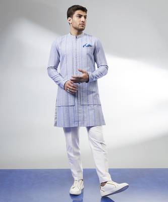 Cobalt foliage embroidered layered kurta set 1