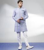 Cobalt foliage embroidered layered kurta set