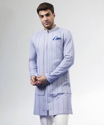 Cobalt foliage embroidered layered kurta set 2
