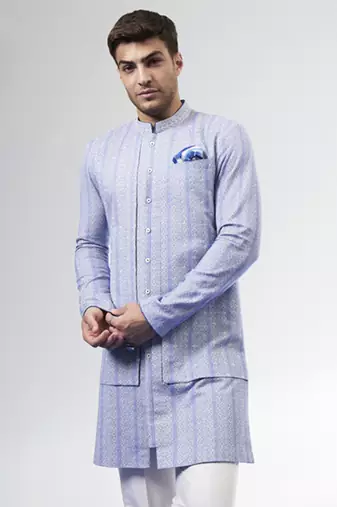 Cobalt foliage embroidered layered kurta set