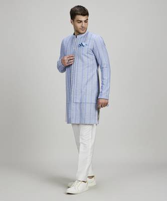 Cobalt foliage embroidered layered kurta set 3