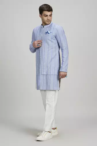 Cobalt foliage embroidered layered kurta set