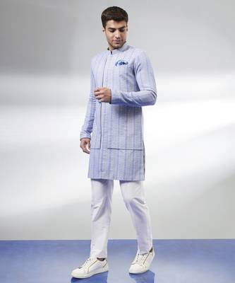 Cobalt foliage embroidered layered kurta set 4