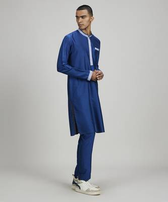 Cobalt foliage printed dashiki kurta set 3
