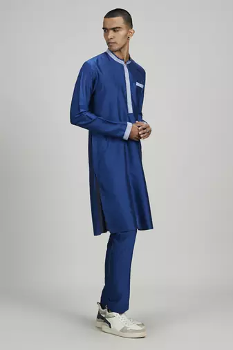 Cobalt foliage printed dashiki kurta set