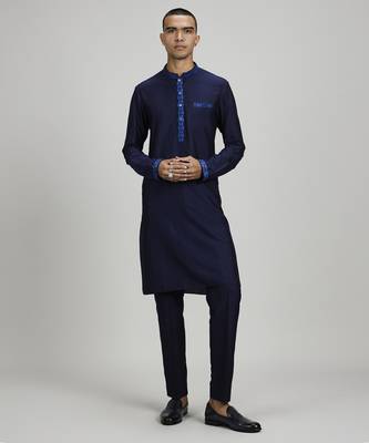 Navy ikat printed dashiki kurta set 1