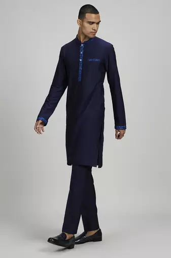 Navy ikat printed dashiki kurta set