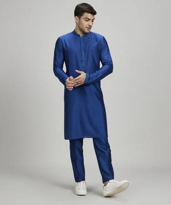 Cobalt gridiron embroidered dashiki kurta set 1