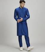 Cobalt gridiron embroidered dashiki kurta set