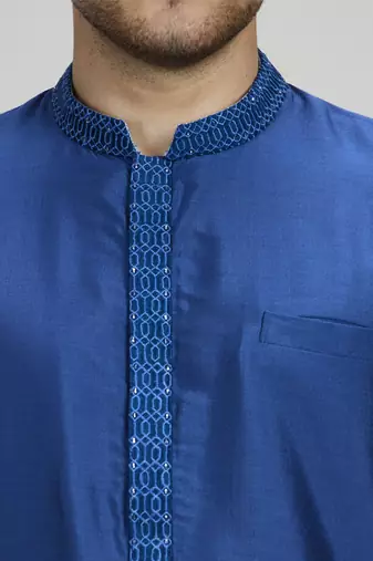Cobalt gridiron embroidered dashiki kurta set