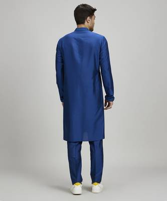 Cobalt gridiron embroidered dashiki kurta set 3