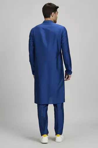 Cobalt gridiron embroidered dashiki kurta set