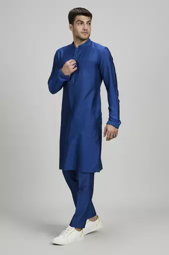 Cobalt gridiron embroidered dashiki kurta set