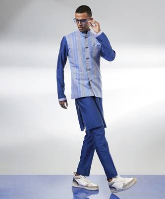 Ash blue striped linen bandhi jacket 2