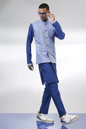 Ash blue striped linen bandhi jacket