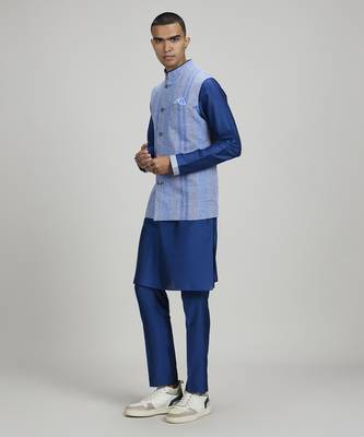 Ash blue striped linen bandhi jacket 3