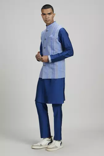 Ash blue striped linen bandhi jacket