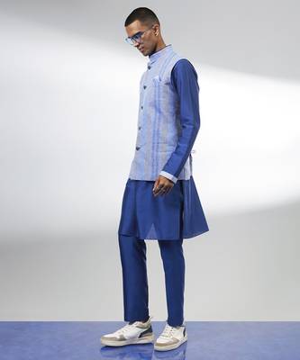 Ash blue striped linen bandhi jacket 4