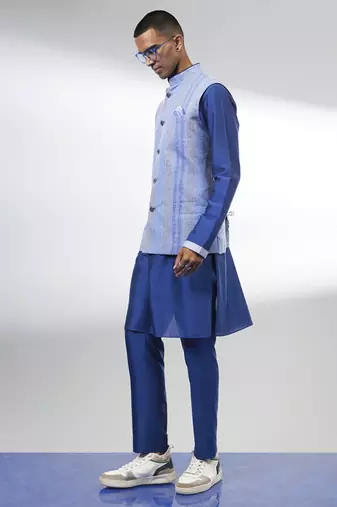 Ash blue striped linen bandhi jacket