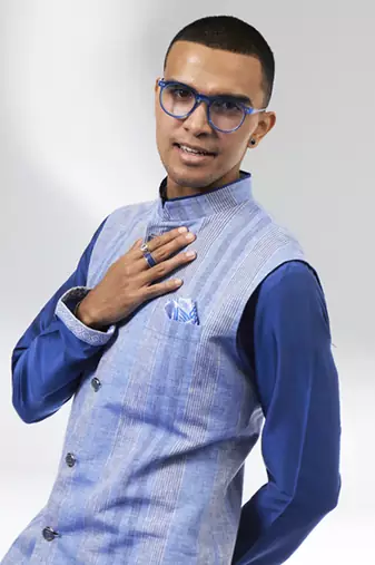 Ash blue striped linen bandhi jacket