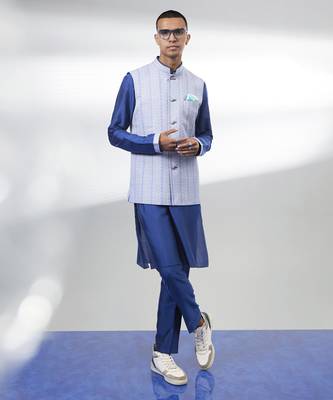 Cobalt foliage printed bandhi jacket 2
