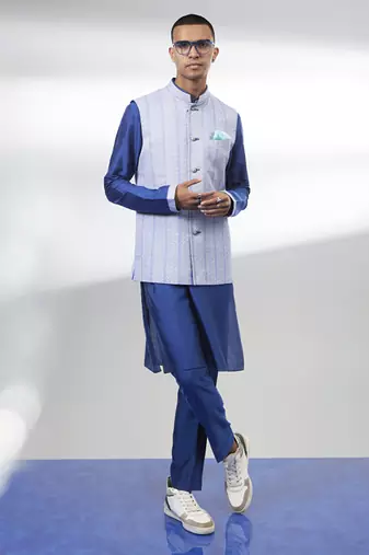Cobalt foliage printed bandhi jacket
