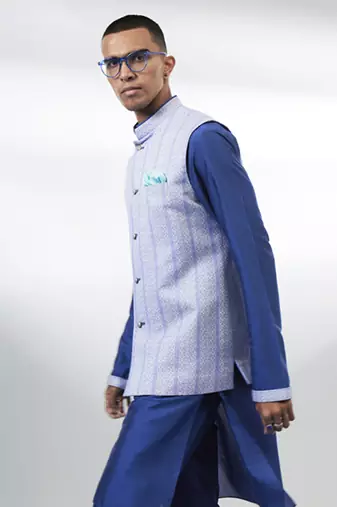 Cobalt foliage printed bandhi jacket