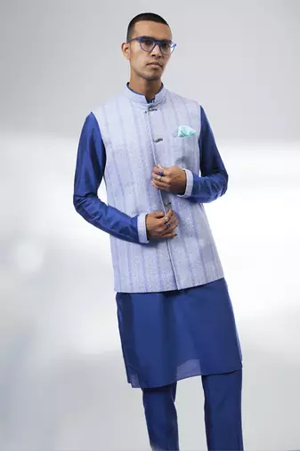 Cobalt foliage printed bandhi jacket