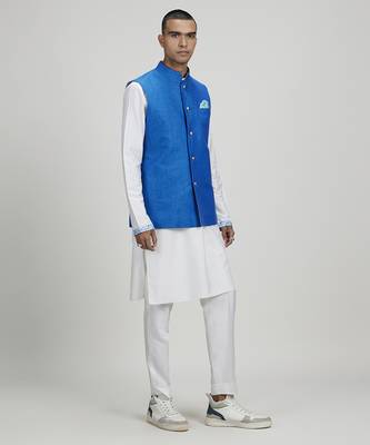 Azure dash jacquard linen bandhi jacket 4