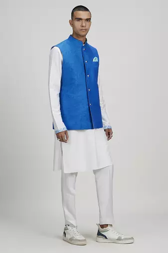 Azure dash jacquard linen bandhi jacket
