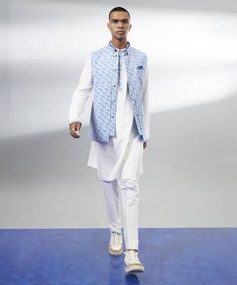 Azure pixel printed layered bandhi jacket 1