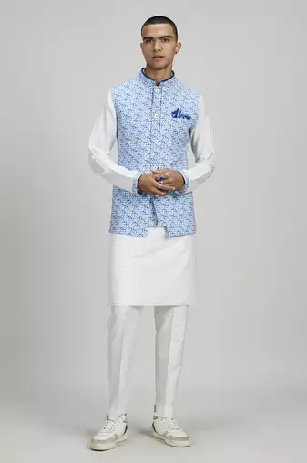 Azure pixel printed layered bandhi jacket