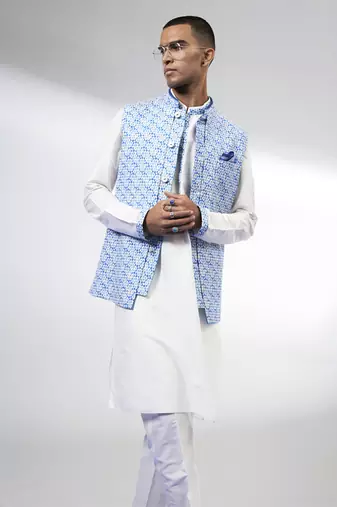 Azure pixel printed layered bandhi jacket