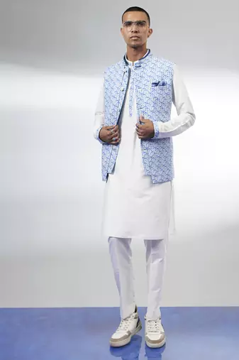 Azure pixel printed layered bandhi jacket
