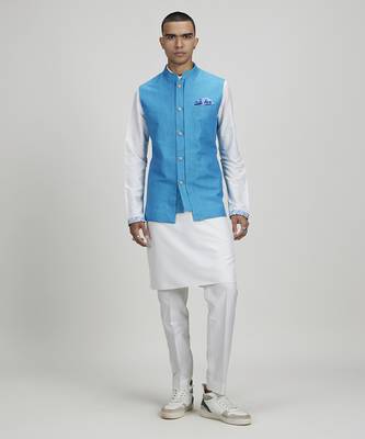 Sky linen layered bandhi jacket 1