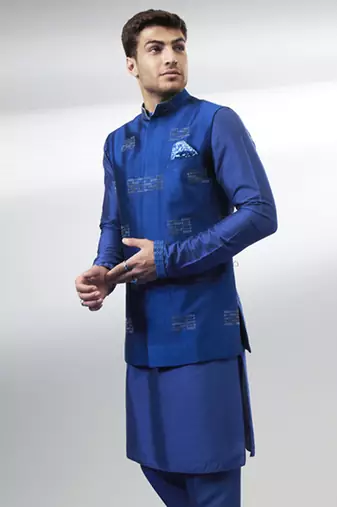Cobalt boro embroidered bandhi jacket