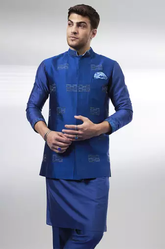 Cobalt boro embroidered bandhi jacket