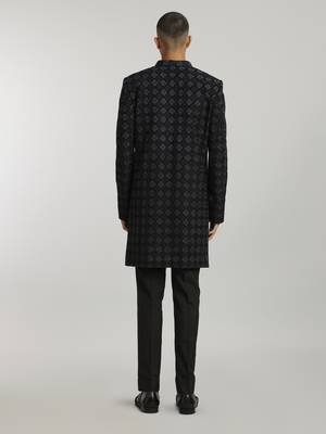 Ebony & grey phulkari embroidered layered sherwani 4