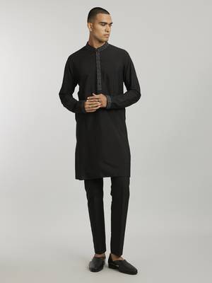Ebony & grey leon printed kurta pant set 1