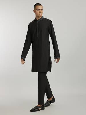 Ebony & grey leon printed kurta pant set 2